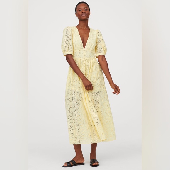 H&M Embroidered Cotton midi dress Eyelet lace - Picture 1 of 4